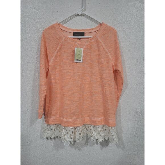 Sunday in Brooklyn Women's Lace Trim Peach‎ Top Long Sleeve size Medium #14 - Picture 1 of 4